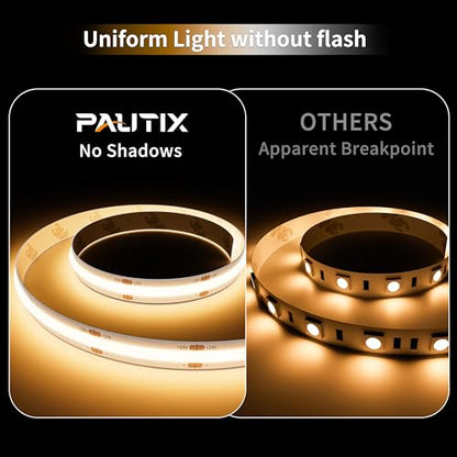 PAUTIX COB LED Strip Light IP65 Waterproof 32.8ft/10m 5040LEDs Warm White 3000K,High Lumen Flexible CRI90+ LED Tape Super Bright DC24V,for Cabinet Home DIY Lighting Projects(Power Supply Not Included) - size: 3000K/32.8ft-IP65 Waterproof