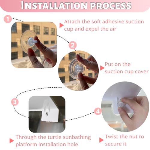 Turtle Basking Platform with Feeding Area,Turtle Basking Platform Large-with Two Strong Vacuum Suction Cups and Support Base,Suitable for Deep-Water and Semi-Aquatic Turtles (Pink, Medium)