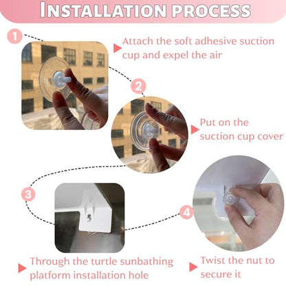 Turtle Basking Platform with Feeding Area,Turtle Basking Platform Large-with Two Strong Vacuum Suction Cups and Support Base,Suitable for Deep-Water and Semi-Aquatic Turtles (Pink, Medium)