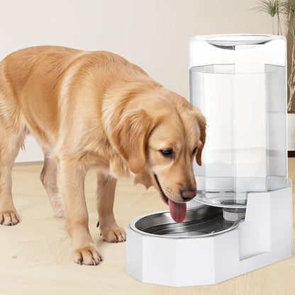 Sfozstra Automatic Pet Water Dispenser: 8L White Gravity Stainless Steel Water Bowl - with Specialized Brush - Angular Water Feeder for Senior Pet Dogs with Neck Pain Relief in Living Room Bedroom | Includes Specialized Brush, Raised Design for Senior Pet