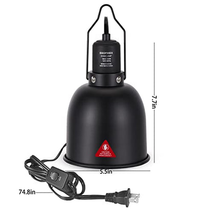 DXOPHIEX 5.5inch Deep Dome Reptile Heat Lamp Reptile Light Fixture UVB Light Fixture Max 100W for Bearded Dragon, Turtles, Snake and Lizard Terrarium - size: 5.5inch deep dome