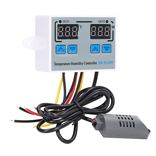 Digital Temperature Humidity Controller Intelligent Electronic Thermostat Switch 12V 220W Precise Calibration Dual Display Fireproof Shell for Greenhouses Reptile Terrariums