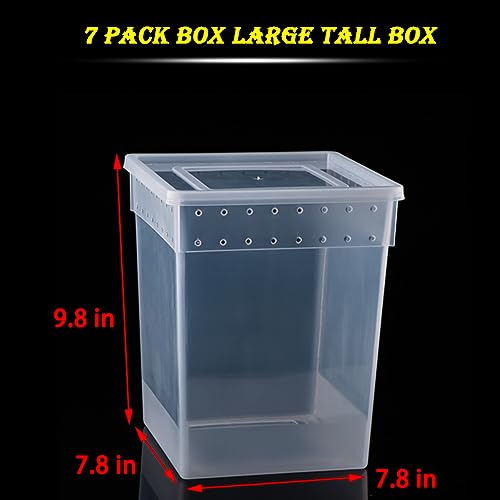 7 Pack Large Size Reptile Feeding Box Gecko Plastic Transparent Breeding Box for Snake Tree Frog Bearded Dragon Lizard Spider Praying Mantis (7.8" x 7.8" x 9.8")