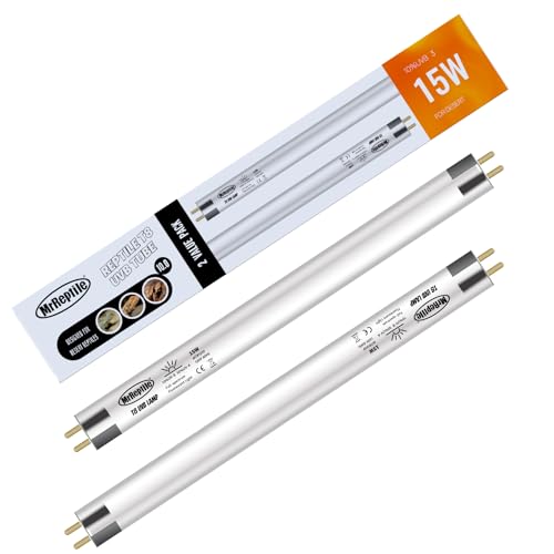 MRREPTILE T8 UVB Light Bulb, 2-Pack 15W Fluorescent Desert 10.0 UVB Lamp for Desert Reptiles, Bearded Dragon UVB Light Bar, L=18'', for Use with T8 Strip Light Fixture
