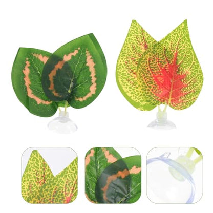 PRETYZOOM 2pcs Reptile Climbing Leaves Artificial Aquarium Plants with Suction Cups, Green Fruit and Purple Perilla Leaf Decorations for Snake, Lizard, Turtle Terrarium Habitat