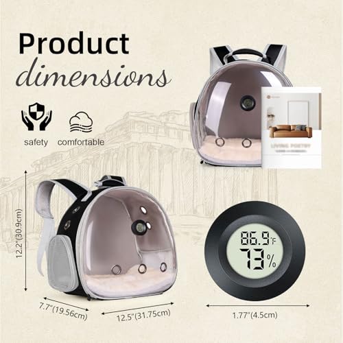 Bearded Dragon Travel Backpack Carrier with Reptile Thermometer and Humidity Gauge Lizard Travel Cage Space Capsule Clear Bubble Window Astronaut Reptile Bag for Ball Python (Black, Backpack+I LSH) - color: Black, size: Backpack+I LSH