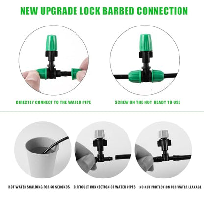 Misting Cooling System Greenhouse Misting System Automatic Garden Watering System Lock Barbed Drip Irrigation System with 1/4 inch Irrigation Tubing Mister for Patio Greenhouse Garden,Lawn. - size: Medium Drip Irrigation Kit