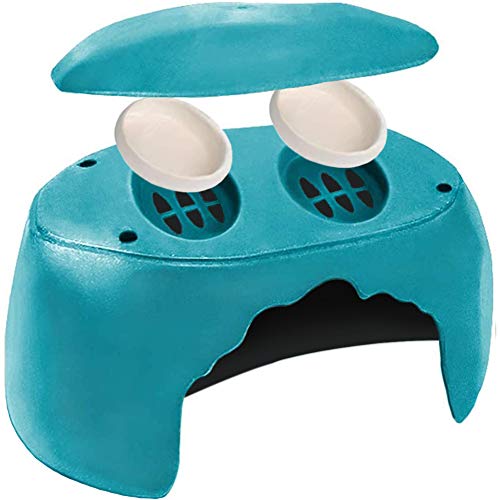 Reptile Hideouts Box with 2 Ceramic Sinks to Increase Humidity Terrarium Reptile Hide Habitat Humidify Cave for Turtle Lizard Tortoise Amphibians Snake, 9.8x5.9x5.9 - color: Blue
