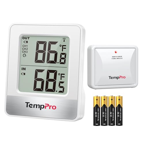 TempPro 500FT Indoor Outdoor Thermometer Wireless, Outdoor Thermometers for Patio with Temperature Sensor, Room Thermometer for House Home Reptile Baby Room Temperature Monitor (Previously ThermoPro) - color: White In-outdoor Thermometer