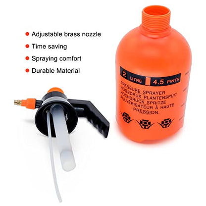 68oz Garden Pump Sprayer, 2L Hand Pressure Sprayer Bottle, 0.5 Gal Lawn Adjustable Sprayer for Plant Mister Spraying Weeds Home Cleaning Watering (Orange) - color: Orange