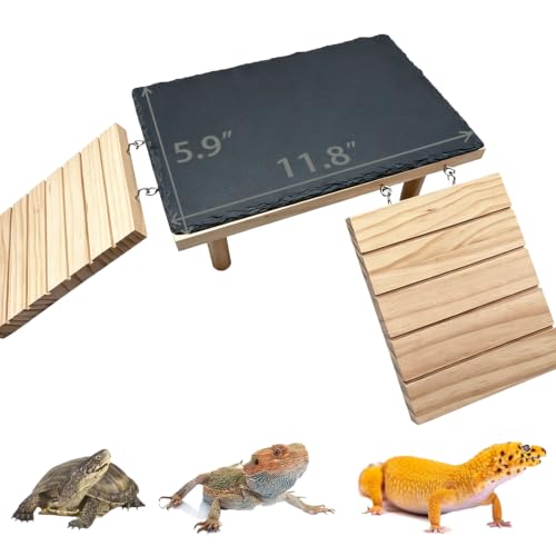 Bearded Dragon Platform Wooden Reptile Hideout Cave Climbing Tank Accessories with Reptile Basking Rock for Leopard Gecko Lizard Tortoise (Medium, 11.8 × 5.9 Inches) - size: Medium