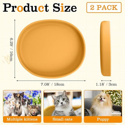 Silicone Dog Food Plate Shallow Dog Bowl Flat Cat Dish Small Puppy Plates for Small Dogs and Cats Whisker Fatigue Pet Feeding Bowls for Dry and Wet Food (Light Brown) - color: 2 Pcs - (Yellow)