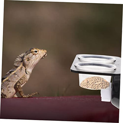 Yardwe 1set Reptile Feeding Platform Double Cups Practical Ledge for Reptile Feeding Easy to Clean Bowl for Lizards Geckos and Other