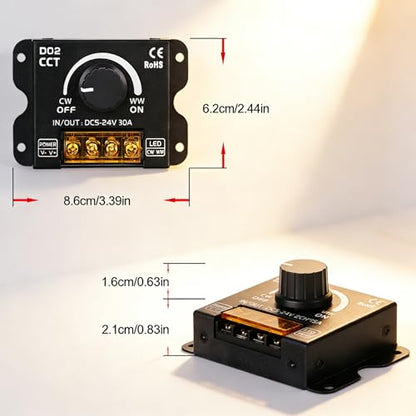 CCT LED Controller, DC 5V-12V-24V 30A RF Wireless Dimmer Rotary Button and 17 Key Remote Control, PWM Dimmable Brightness Adjust LED Strip Light Controller for CCT LED Strip Lights - color: CCT Mini Remote