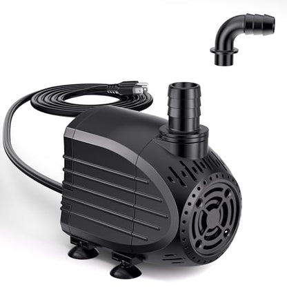 Ultra Quiet Submersible Water Pump 200GPH Size 3.2Lx2.5Wx2.8H in | Water Pump with Dry Burning Protection, 6.6ft Cord, 5.4ft High Lift for Fountains, Waterfall, Hydroponics, Aquariums KF203 - size: 200GPH
