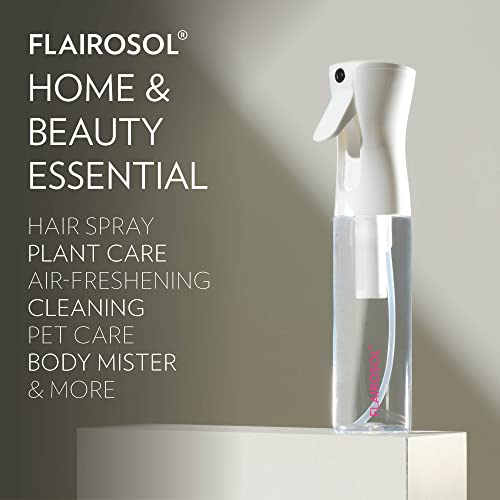 FLAIROSOL - The Original, Continuous Ultra Fine Mist Spray Bottle, Multi-Tasking Marvel for Hair, Skin, Home, Pet Care and more, Refillable and Reusable, 10.1oz/300ml (Clear Bottle-Pink Print) - color: Clear Bottle - Pink Print