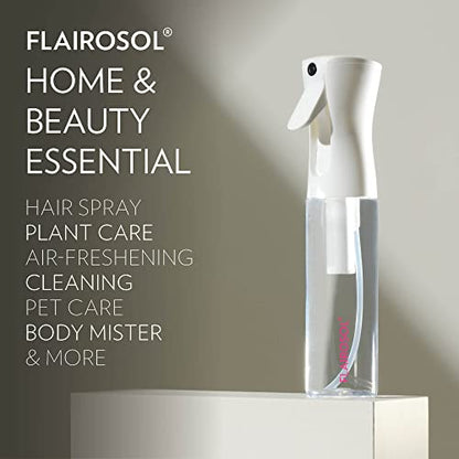 FLAIROSOL - The Original, Continuous Ultra Fine Mist Spray Bottle, Multi-Tasking Marvel for Hair, Skin, Home, Pet Care and more, Refillable and Reusable, 10.1oz/300ml (Clear Bottle-Pink Print) - color: Clear Bottle - Pink Print