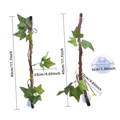 Toyvian 2Pcs Reptile Jungle Vines Bend Branches with Leaves Terrarium Decoration for Leopard Gecko Iguana Dragon Climbing Pet Supplies with Strong Suction Cups