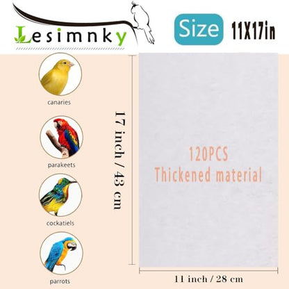 120 Pieces Bird Cage Liners-11'' X 17''Disposable Non-Woven Bird Cage Paper Liners Precut Absorbent Fecal Tray Cages Cushion Pad Mat Cuttable Pet Animal Cages Cushion for Parrot (White)