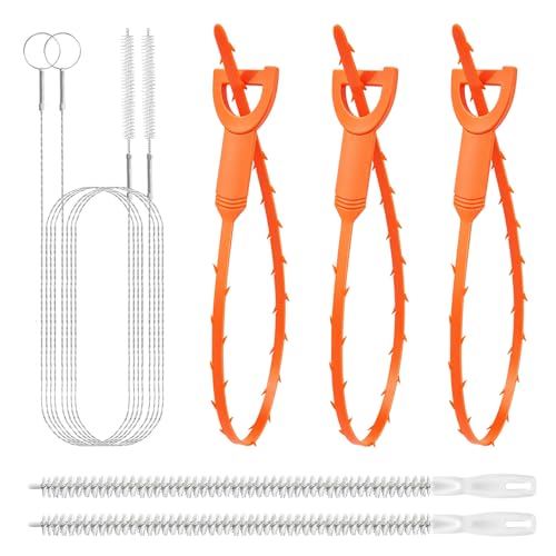 Drain Snake Clog Remover—60inch Sink Snake Brush,20inch Multi-tooth Clog Remover,18inch Cleaning Brush,Drain Auger Cleaner Tool Set for Bathtub,Fish Tank,Sewer,Kitchen Sink,Drainage Pipe(7PCS) - style: 7SET Light Duty