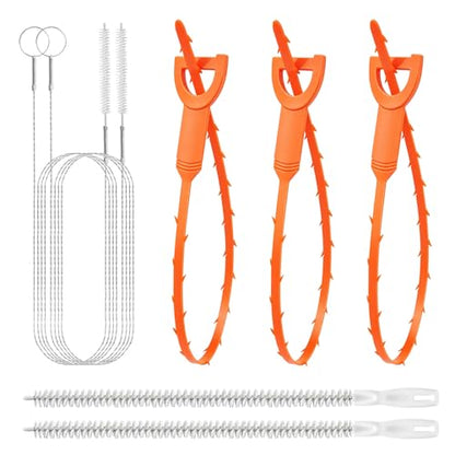 Drain Snake Clog Remover—60inch Sink Snake Brush,20inch Multi-tooth Clog Remover,18inch Cleaning Brush,Drain Auger Cleaner Tool Set for Bathtub,Fish Tank,Sewer,Kitchen Sink,Drainage Pipe(7PCS) - style: 7SET Light Duty