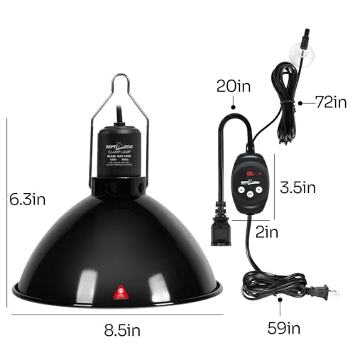 REPTI ZOO Reptile Light Fixture Dimming Thermostat Combo Pack, 8.5 Inch Deep Dome Lamp Fixture Max 150W, PID Reptile Thermostat Temperature Controller for Reptile Heat Lamp Bulb - size: 8.5 Inch