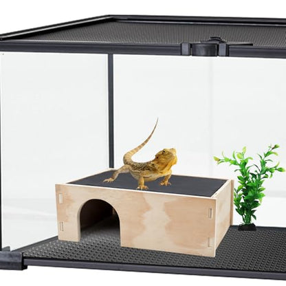 2-in-1 Bearded Dragon Basking Platform with Hideout, Slate Rocks for Reptiles with Base, Leopard Gecko Hides and Caves, Reptile Tank Accessories for Bearded Dragons, Geckos, Ball Pythons, Tortoise