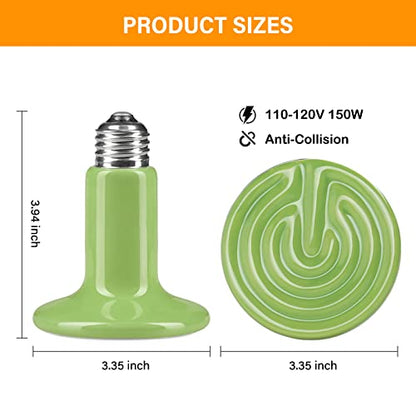 Simple Deluxe 150W Mini Ceramic Heat Emitter Reptile Heat Lamp Bulb No Light Emitting Brooder Coop Heater for Amphibian Pet & Incubating Chicken, 2 Pack, Green - color: Green, style: 150W