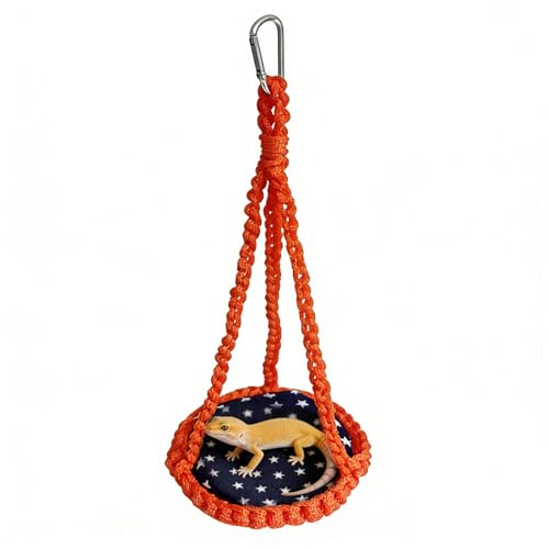 Reptile Hammock Swing Hanging Bed Bearded Dragon Hammock Reptile Accessories for Chameleon, Lizards, Gecko, Snakes, Iguana Reptiles, Geckos, Bird, Parrot, Parakeet, Cockatiel Toys（Orange with pad） - color: Orange with pad