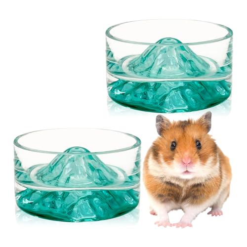 BNOSDM 2Pcs Hamster Food and Water Bowl Mountain Fuji Style Glass Drinking Dwarf Hamster Feeder Anti-Turning Dish for Syrian Hamsters Gerbils Mice Rats or Other Similar-Sized Pets (Green) - color: 2 Pack Green