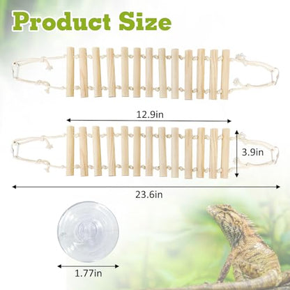 VCEPJH Loose Coconut Fiber Substrate 2 Pack Natural Coco Coir Reptile Bedding and 2 Pcs Reptile Bridge Leopard Gecko Climbing Ladder Wooden Basking for Crested Gecko Bearded Dragon Hermit Crab