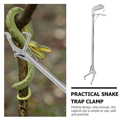 Mikikit Reptiles Snake Catcher, Stainless Steel Snake Stick Practical Snake Clamp Folding Snake Grabber with Lock Professional Snake Grabber for Garden Yard Outdoor Folding - size: 75X12CM