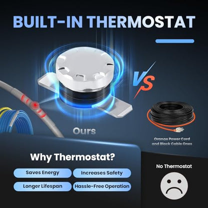 35 Ft Upgraded Dual-Indicators Heat Tape for Water Pipes, YeloDeer Self-Regulating Heat Trace with Thermostat, Heating Cable with Extra End Seals for Metal and Plastic Pipes 120V - style: 35-feet