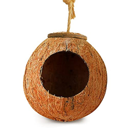 SunGrow Leopard Gecko Coco Hut, Gecko Climbing Accessories, Raw Coconut Shell Reptile Hide, Terrarium Habitat Décor, 2.5” Opening Diameter, with Fiber Loop for Hanging (1-Hole)