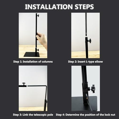 Adjustable Reptile Lamp Stand Floor Light Holder, Black 40 to 60Cm Heat Lamp Stand with Single Hook for Reptile Amphibian Terrariums Tortoise