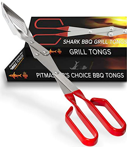 Steak Grill Tongs - 17 inch Red. Professional outdoor grilling utensil. Long reach Barbeque Grilling Tongs. Ideal for steak, fish, burger, and sausage - color: Red Steak Tongs