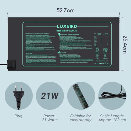 LUXBIRD Durable Waterproof Seedling Heating Mat 10”x 20.75” Warm Hydroponic Heating Pad for Indoor Plants Germination, IP67, MET Standard, LB-HM21W - size: 1 Pack-10"x20.75"