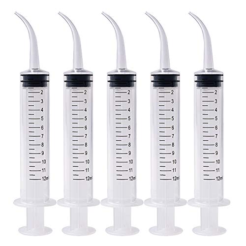 5 Pcs Disposable Oral Syringe With Curved Tip,12CC Water Syringe for Pet Feeding and Dental Irrigation - color: Clear, Pack of 5