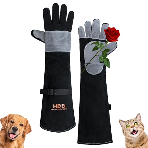 HANDLANDY Animal Handling Gloves, Bite-Proof, Scratch-Resistant, Pet Gloves for Dogs, Cats, Falconry, Gardening - color: Black Gray, size: 24 Inches