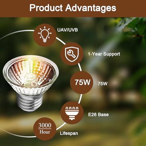 Turtle Heat Bulb 75W UVA Bulbs, Fit E26 Reptile Lamp, Light Turtle Heat Lamp for Reptiles and Amphibian Tanks, Terrariums and Cages, Works with Various Lamp Fixtures 4-Pack
