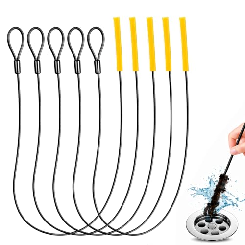 Drain Snake Hair Drain Clog Remover 35 Inch, 5PCS Reusable Sink Snake Drain Hair Remover Tool, Anti-Break Metal Plumbing Snake Drain Cleaner for Shower, Bathtub,Kitchen Sink