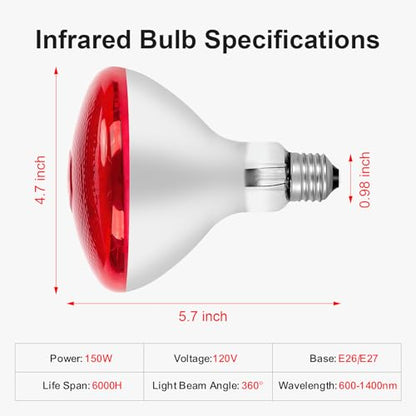 Infrared Bulb Heat Lamp, 150W, Red Light Therapy, E26/E27 Socket | Body Suitable - size: 150
