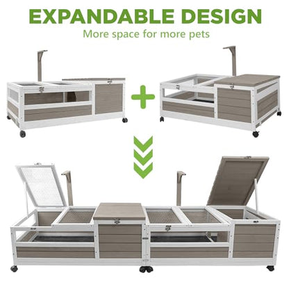 Tortoise Habitat with Lamp Holder in Indoor & Outdoor, Wooden Extensible Turtle Enclosure Table with 4 360° Lockable Wheels, Leakproof Tray, Openable Roof for Tortle, Lizard, Chameleon - size: 39"L x 24"W x 14"H