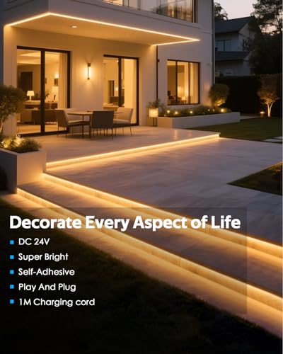 24V COB LED Strip Light Warm White 32.8FT Dimmable LED Tape Light with Dimmer 3000K High Density 320LEDs/M Waterproof LED Rope Light Cuttable Includes Adapter for Building Garden Rooftop 10M - color: Warm White, size: 10M