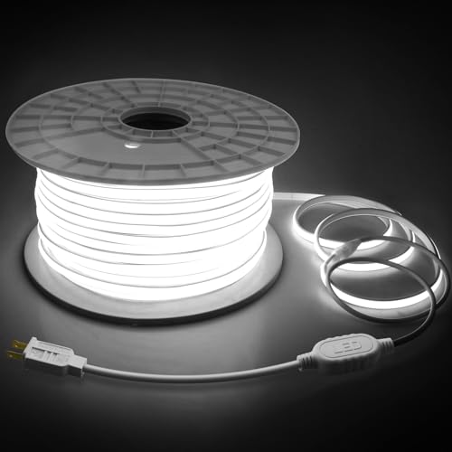 90M Outdoor COB Led Strip Lights Waterproof 300FT 1 Roll Soft 120V High Voltage Led Rope Light Plug in Daylight White 6000K 288Leds/M Dotless Uniform LED Lighting for Building Holiday Decor - color: Daylight White, size: 90M