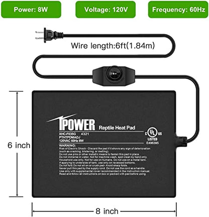 iPower 6 by 8-Inch Reptile Heat Mat with Temperature Adjustable Controller Knob, LCD Digital Aquarium Thermometer, Under Tank Warmer Terrarium Heat Pad for Reptiles and Amphibians - size: 6 X 8 Inch, style: Pad with Adjust Knob+ Thermometer