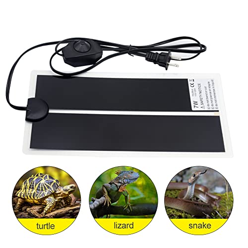Reptile Heating Pad with Temperature Adjustment 7W/ 14W/ 20W Under Tank Terrarium Heater Heat Mat for Turtle, Tortoise, Snakes, Lizard, Gecko (7W) - size: 7W