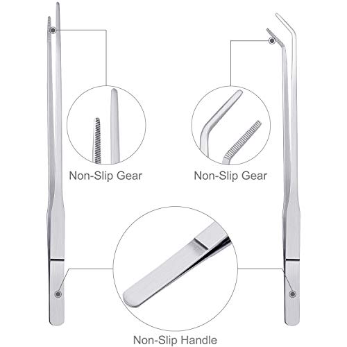 3 Pcs Aquarium Tweezers, Stainless Steel Feeding Tongs Straight and Curved Tweezers Set Long Handle Reptile Feeding Tongs for Aquatic Plants Lizards Spider Snakes