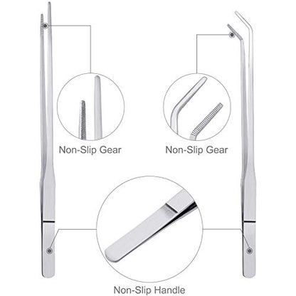 3 Pcs Aquarium Tweezers, Stainless Steel Feeding Tongs Straight and Curved Tweezers Set Long Handle Reptile Feeding Tongs for Aquatic Plants Lizards Spider Snakes