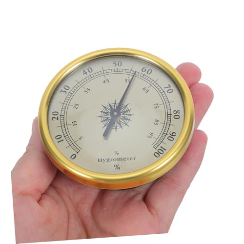 Toyvian Golden Round Analog Hygrometer 2.83 Inch with 2% Rh Resolution and Stable Reliable Readings, Stainless Steel and Glass Material, for Reptile Terrarium and Room Panel Mount